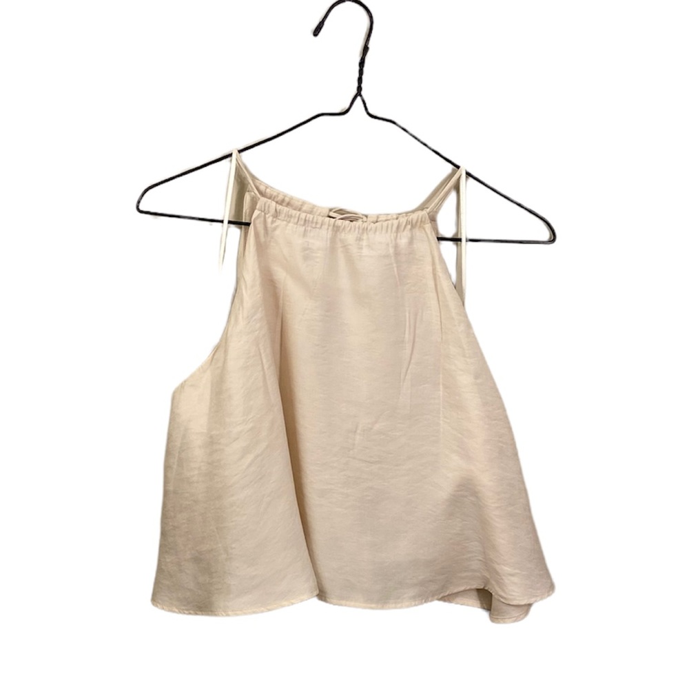HALTERNECK FLOWY TOP IN BEIGE, TIE AROUND NECK, SIZE 34